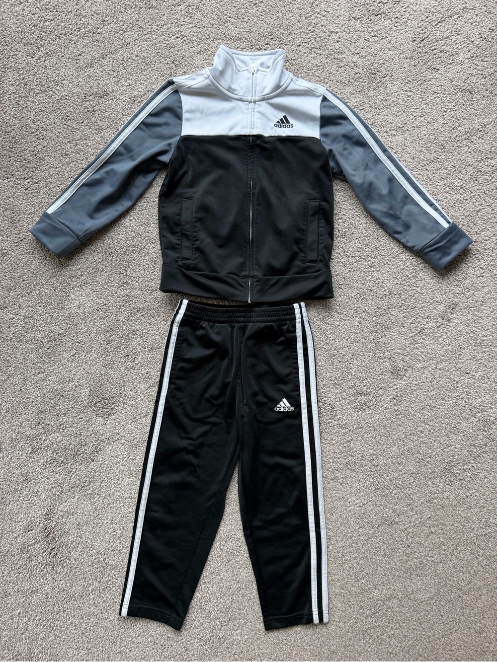 adidas Kids Black, Gray & White Track Jacket and Pants Set